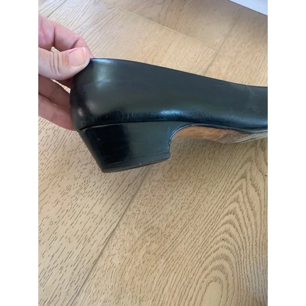 Salvatore Ferragamo Vara Bow Pumps‎ Black Leather Low Block Heel Shoes 7.5 C